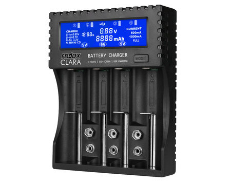 Ładowarka CLARA AA / AAA x4 (Li-Ion, Li-Fe, Li-HV, Ni-MH, Ni-Cd, 9V) | REDOX