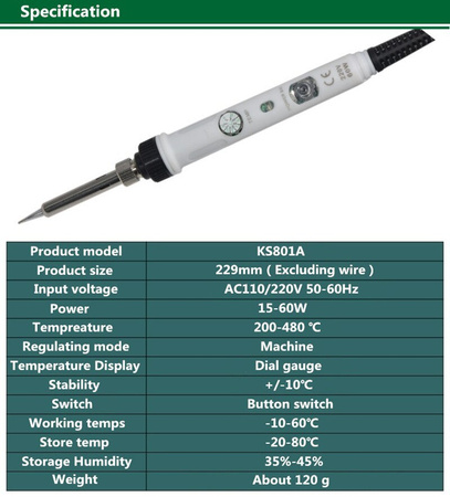 Lutownica kolbowa z regulacją temperatury (60W)