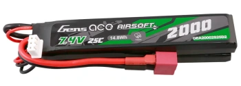 Gens Ace 25C 2000mAh 2S2P 7.4V Saddle Airsoft Gun Lipo Battery with Mini Deans(T) Plug