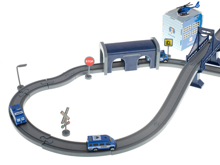 Kolejka elektryczna pociąg policja auta ~300cm (92 elementy)