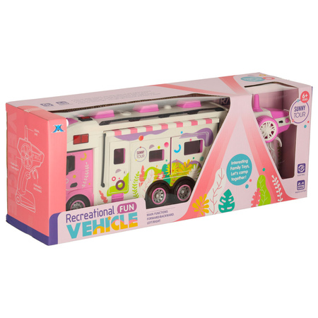 Kamper Zdalnie Sterowany Na Pilota Samochód Kempingowy Auto 2,4GHz Dźwięki Światła Akcesoria Różowy | KX3049