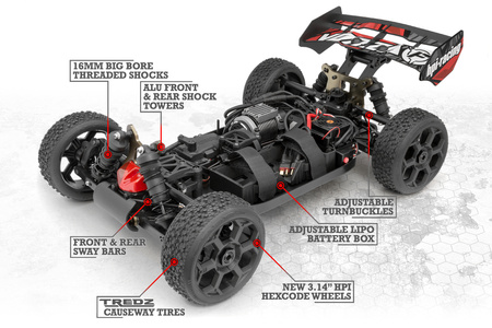 VORZA BUGGY FLUX 4WD 6S 1/8 Czerwony | 160178 HPI
