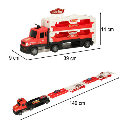Transporter laweta ciężarówka tor samochodowy + 6 aut (~140cm)