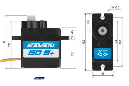Serwo Micro GO-09 Plus (4.8-6v/0.12-0.1s/1.3-1.5kg/cm) | KAV20.009P KAVAN