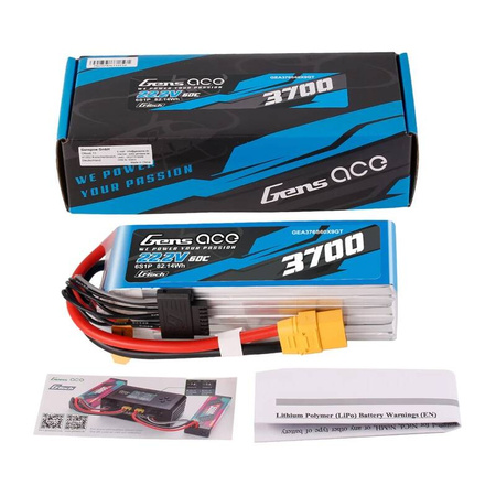 Gens Ace G-Tech 3700mAh 22.2V 60C 6S1P XT90 Lipo Battery Pack