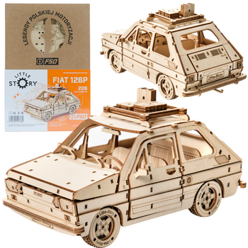 Little Story Drewniane Puzzle Model 3D Samochód FSO Fiat 126p Maluch 1/16 21,5x13,5x11cm | E005