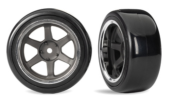 Koła On-Road Tylne 1/10 2szt. Szare 1.9" 6-Spoke Rear Wheels & Hard Drift Tires | 10575 TRAXXAS