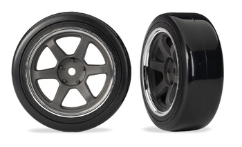 Koła On-Road Przednie 1/10 2szt. Szare 1.9" 6-Spoke Front Wheels & Hard Drift Tires | 10574 TRAXXAS