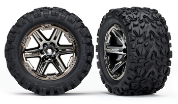 Koła Traxxas Rustler 1/10 RXT 2.8" Black Chrome Wheels & Talon EXT Tires 2szt. | 6773X